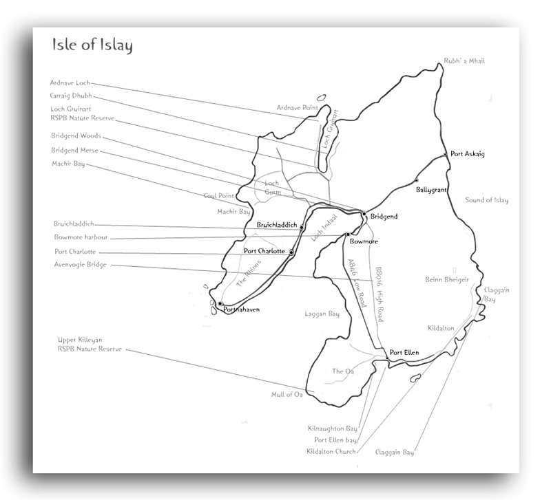 Map of sites visited on Islay © 2007 Fraser Simpson