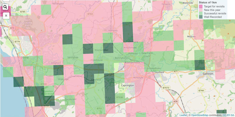Area surveyed for Orthoptera in Ayrshire (VC75) 27 July-14 August 2022